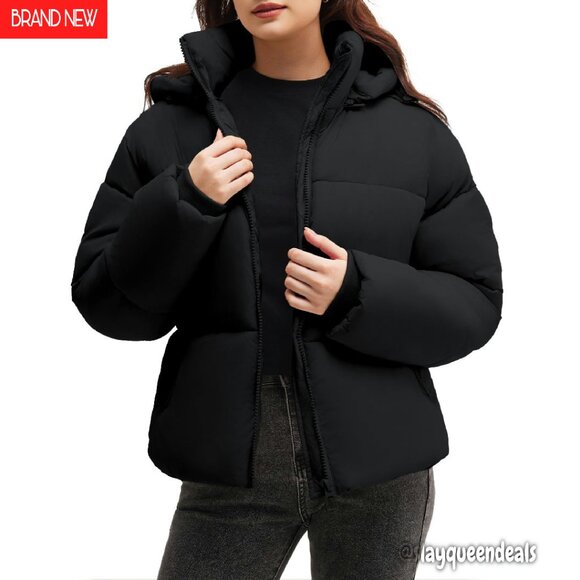 Women's Cropped Puffer Jacket with Removable Hood Lightweight Quilted Coat